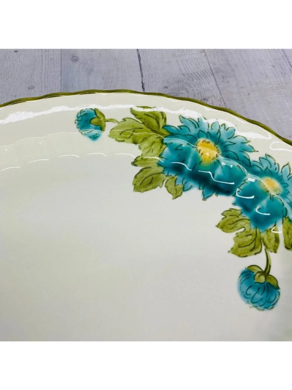 MCM Metlox Poppytrail Vernon BLUE FASCINATION Floral Green Trim Oval 14